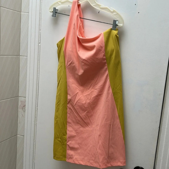 Outdoor Voices One Shoulder Athletic Dress pink yellow size XL mini dress - Picture 4 of 11